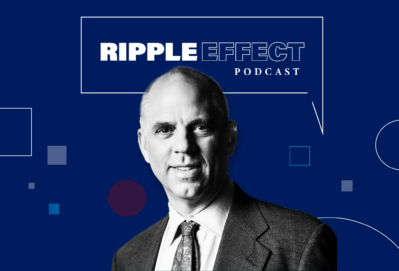 Ripple Effect graphic featuring David Musto in black and white before a dark blue background