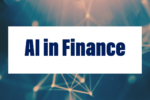 Digital lines emerge before a dark blue background. "AI in Finance" appears in the middle