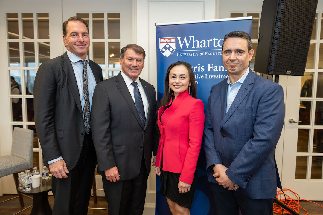 Senator Mike Rounds poses with Sarah Hammer and Joao Gomes at the Future of Finance Forum