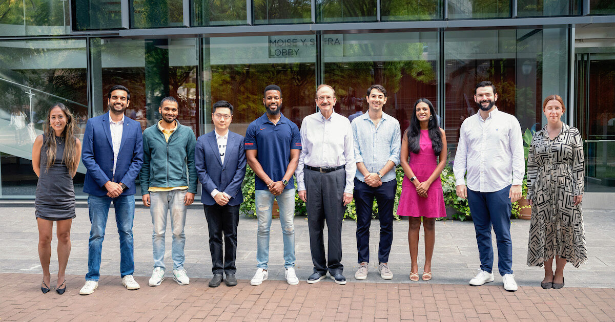 Dr. Bruce I. Jacobs (center) pictured with the 2024-2025 Jacobs Scholars. Pictured left to right: Kristy Baba, Aakash Varshney, Prathamesh Jain, Daewe Kim, David Nwokocha, Dr. Bruce I. Jacobs, Robert Lusardi, Nina Vendhan, Joshua Zimmer, Ksenia Bobrik, (not pictured James Chin).